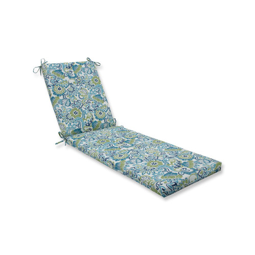 80" Blue and Green Contemporary Floral Outdoor Patio Chaise Lounge Cushion with Ties