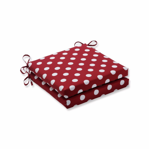 Polka Dot Square Outdoor Patio Seat Cushions - 20" - Red and White - Set of 2