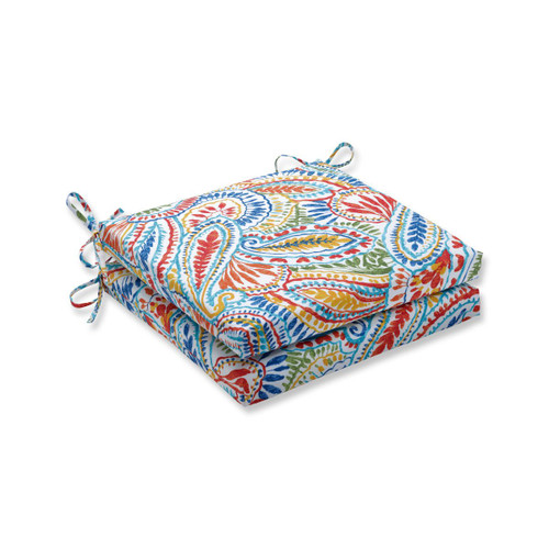 Paisley Outdoor Patio Seat Cushions 20" - Blue and Orange - Set of 2
