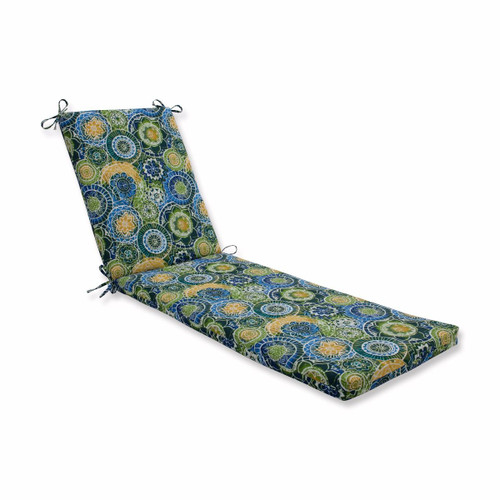 80" Green and Blue Outdoor Patio Chaise Lounge Cushions with Ties