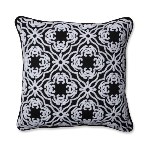 Geometric Tiles Embroidered Square Outdoor Patio Throw Pillow - 18" - Black and White