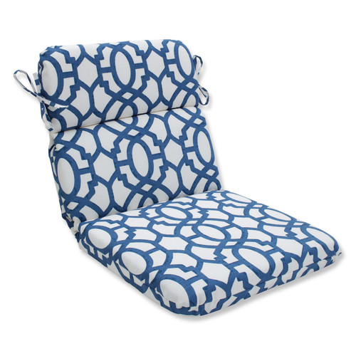 40.5" Imperial Blue and White Grecian Trellis Outdoor Patio Rounded Chair Cushion
