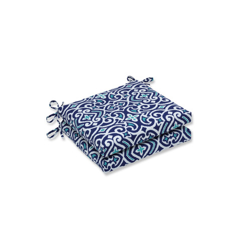 Damask Outdoor Patio Chair Cushions - 20" - Navy Blue and White - Set of 2