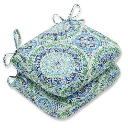 Set of 2 Blue and Green Outdoor Patio Seat Cushion 18.5"