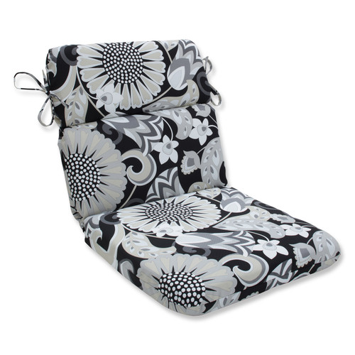 Floral Outdoor Patio Rounded Chair Cushion - 40.5" - Imperial Black and Gray