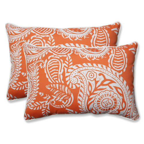 Set of 2 White Paisley Swirl and Coral Oversized Rectangular Throw Pillows 24.5"