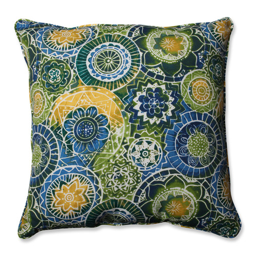 Omnia Lagoon Square Floral Outdoor Patio Floor Pillow - 25" - Green and Blue