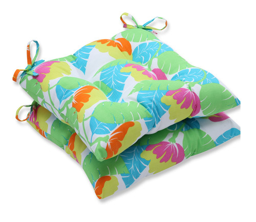Set of 2 Mulitcolored Jungle Fiesta Tropical Outdoor Patio Chair Cushions 19"