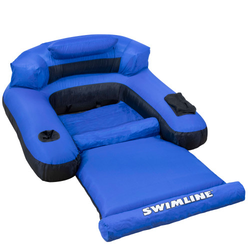 Relax in Style with the 55" Inflatable Blue and Black Ultimate Floating Swimming Pool Chair Lounger