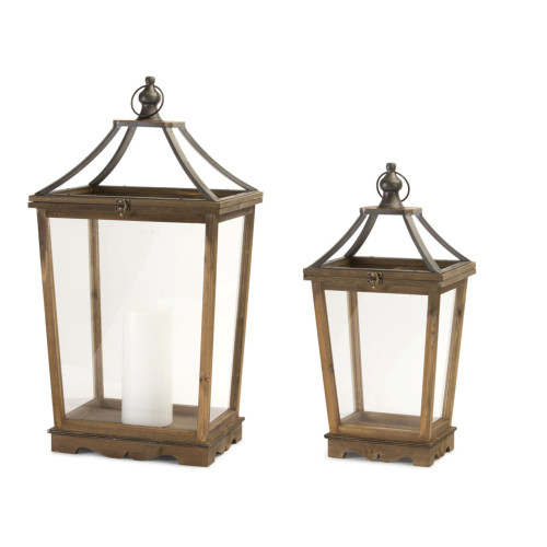 Contemporary Lantern Tabletop Decors - Set of 2 Brown and Clear, 30.5" - Bring Brightness to Your Home!
