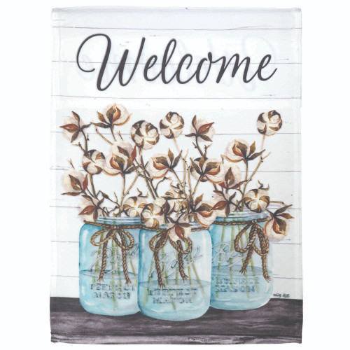 Brown and Blue Welcome Cotton Jars Outdoor Garden Flag 18" x 13"