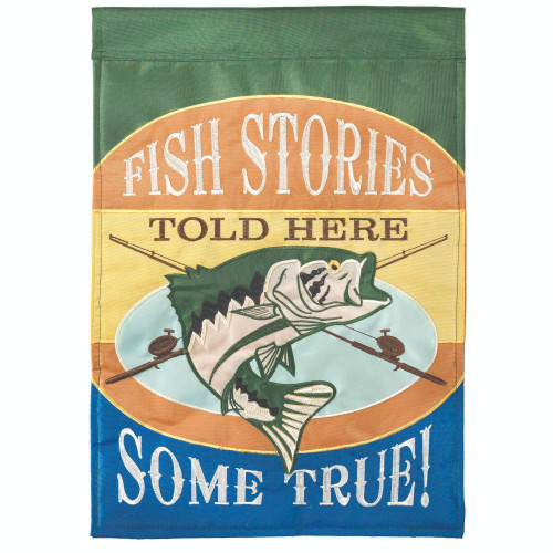 Double Applique 18"x13" Fish Stories Told Here Outdoor Garden Flag - Perfect for Fishing Enthusiasts!