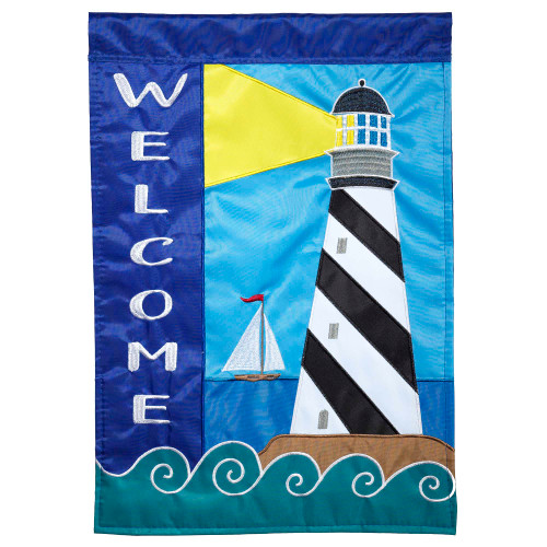 Double Applique Lighthouse Welcome Outdoor House Flag - 42" x 29"