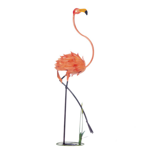 27-Inch Orange and Gray Standing Flamingo Garden Décor - Spruce Up Your Space with Whimsical Charm!"