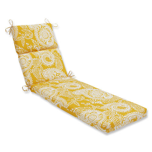 72.5" Addie Yellow and White Paisley Rectangular Outdoor Patio Chaise Lounge Cushion