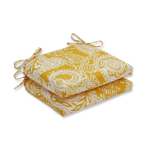 Set of 2 Addie Yellow and White Paisley Outdoor Patio Corner Seat Cushions 18.5"