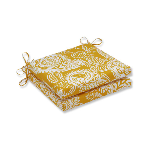 Crisp Paisley Swirl Squared Chair Cushions - 20" - Addie Yellow and White - Set of 2