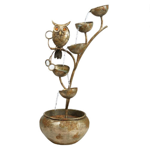 35" Watching Owl Cascading Metal Sculptural Garden Fountain