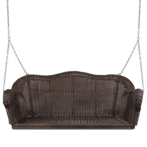 Hand Woven Resin Wicker Porch Swing with Chain - Dark Brown