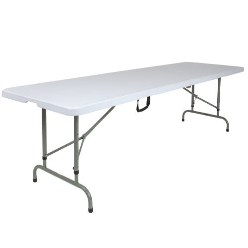 96" Granite White and Gray Contemporary Bi-Fold Training Outdoor Folding Table with Carrying Handle