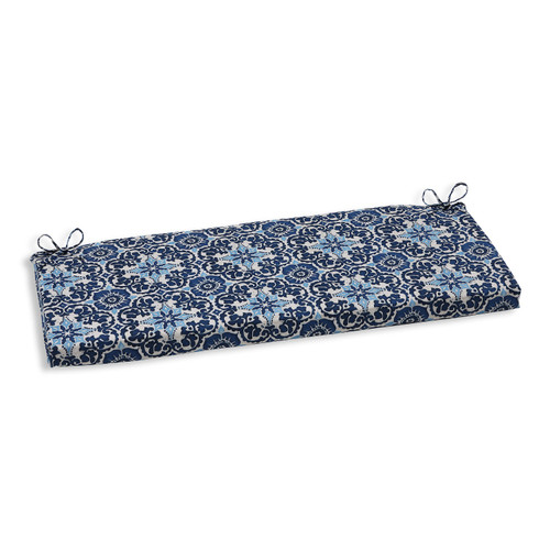 45" Blue Floral Burst Outdoor Patio Bench Cushion