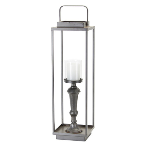 Elegant and Versatile 26.25" Black Square Glass and Iron Pillar Candleholder with Handle