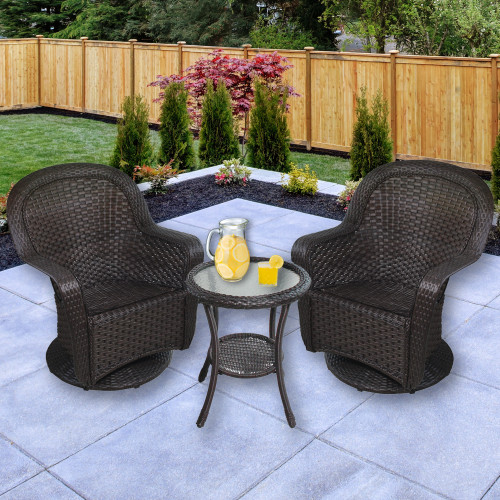 35" Brown Steel 3pc Resin Wicker Patio Furniture Set: Hand-Woven, All-Weather Design