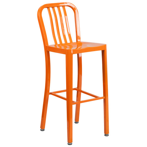 43'' Orange Industrial Outdoor Patio Vertical Slat Back High Bar Stool - Stylish and Durable Seating