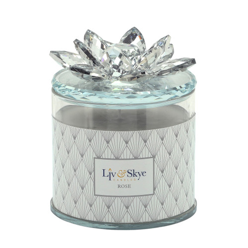 5" Silver and Clear Glass Lotus Box Flower Petals Scented Candle with Lid