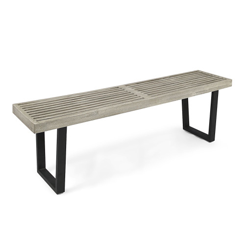 Elevate Your Outdoor Space with the 61.75" Gray and Black Contemporary Rectangular Outdoor Patio Dining Bench