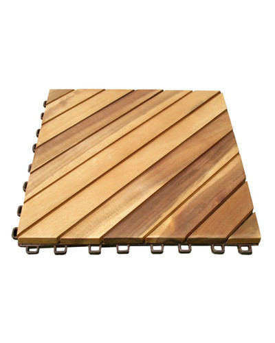 Set of 10 Brown Natural Finish 12-Diagonal Outdoor Slat Interlocking Deck Tiles 11"