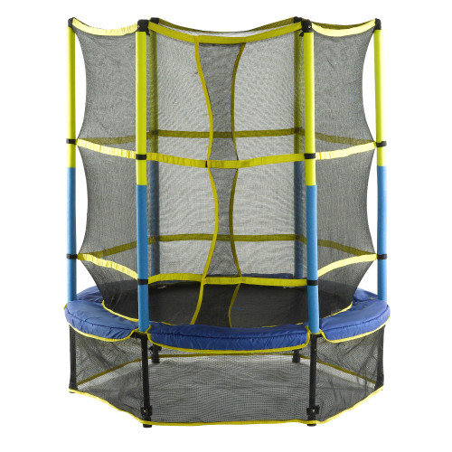 55" Blue and Yellow Upper Bounce Hexagonal Trampoline with Safety Enclosure Set