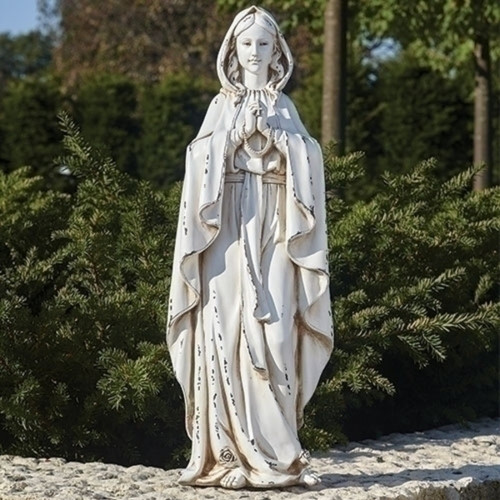 Mesmerizing 23" White & Gray Our Lady of Lourdes Tabletop Garden Figurine | Serene Beauty