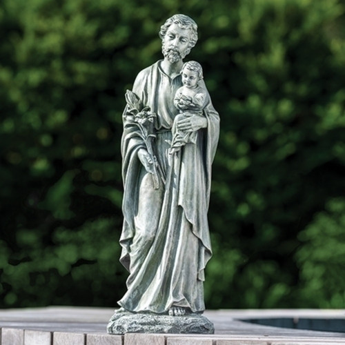 Saint Joseph and Jesus Outdoor Garden Statue - 20" - Gray