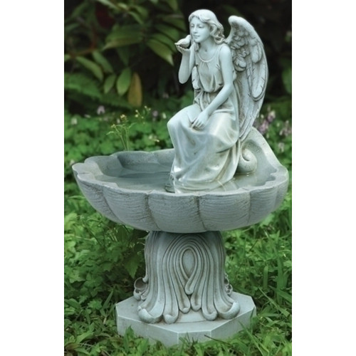 19.25" Angel Sitting in Bird Bath Outdoor Garden Statue