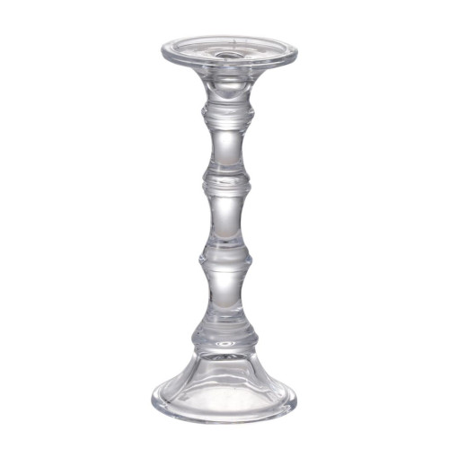 Curved Glass Pillar Candlestick - 11.75" - Clear
