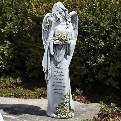 22.75" Memorial Angel with Flowers Outdoor Garden Statue