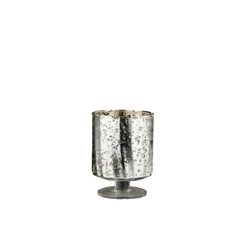 6.5" Metallic Silver Cylinder Hurricane Glass Pillar Candle Holder