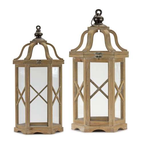 Enhance Your Home Decor with Set of 2 Brown and Clear Contemporary Lanterns 31"