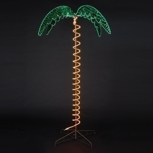 Outdoor Lighted Palm Tree with Holographic Rope Light - 84" - Green