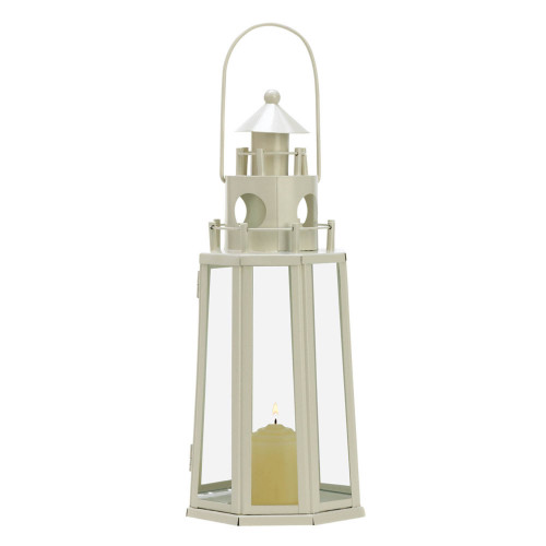 12.25" Ivory and Clear Lighthouse Hanging Candle Lantern