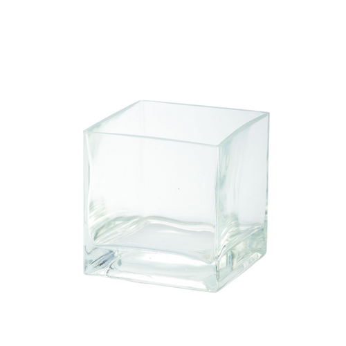 Hand Blown Glass Square Pillar Candle Holder - 5" - Clear