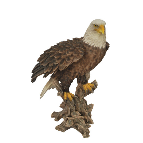 17.5" Brown Contemporary Bald Eagle on Stump with Wings Out Statue
