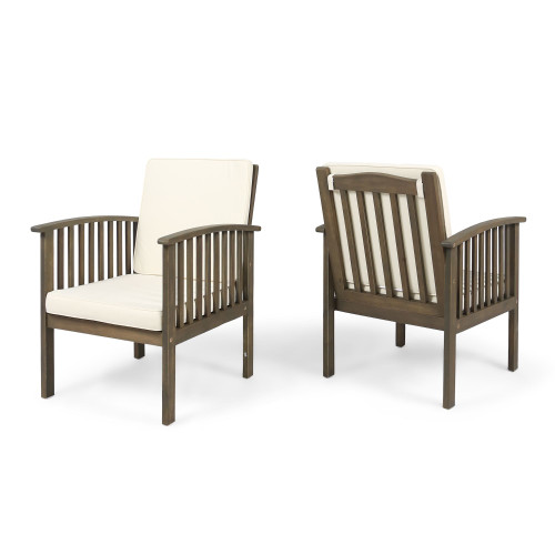 Set of 2 Gray and Cream Contemporary Outdoor Club Chairs 33.5"