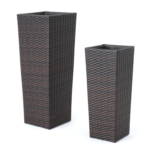 Set of 2 Brown Contemporary Outdoor Patio Flower Pots 31.75" - Nature-inspired Elegance for Your Outdoor Space