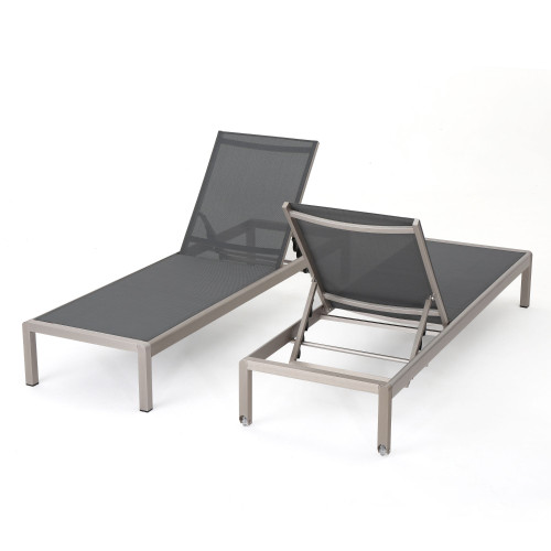 2-Piece Gray Contemporary Aluminum Outdoor Furniture Patio Chaise Lounger Set