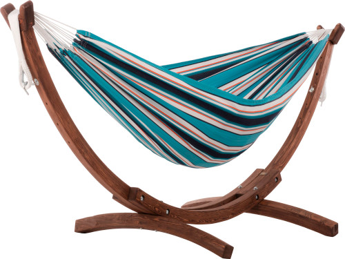 Luxurious 102" Blue Striped Sunbrella Brazilian Style Hammock with Stand - Ultimate Relaxation