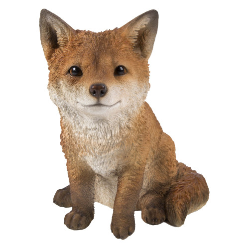 9.5" Sitting Fox Pup Outdoor Garden Statue