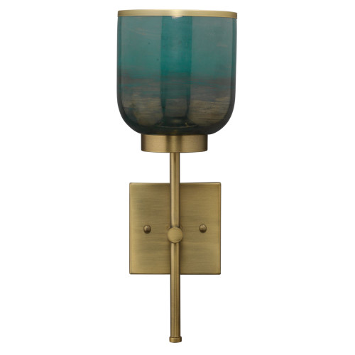 15.75" Vapor Single Wall Sconce in Antique Brass and Aqua Metallic Glass