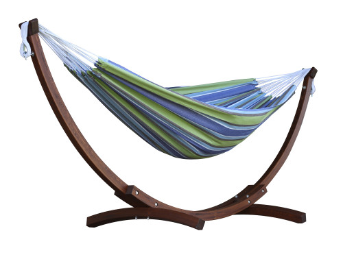 102" Blue and Green Striped Brazilian Style Hammock with Stand